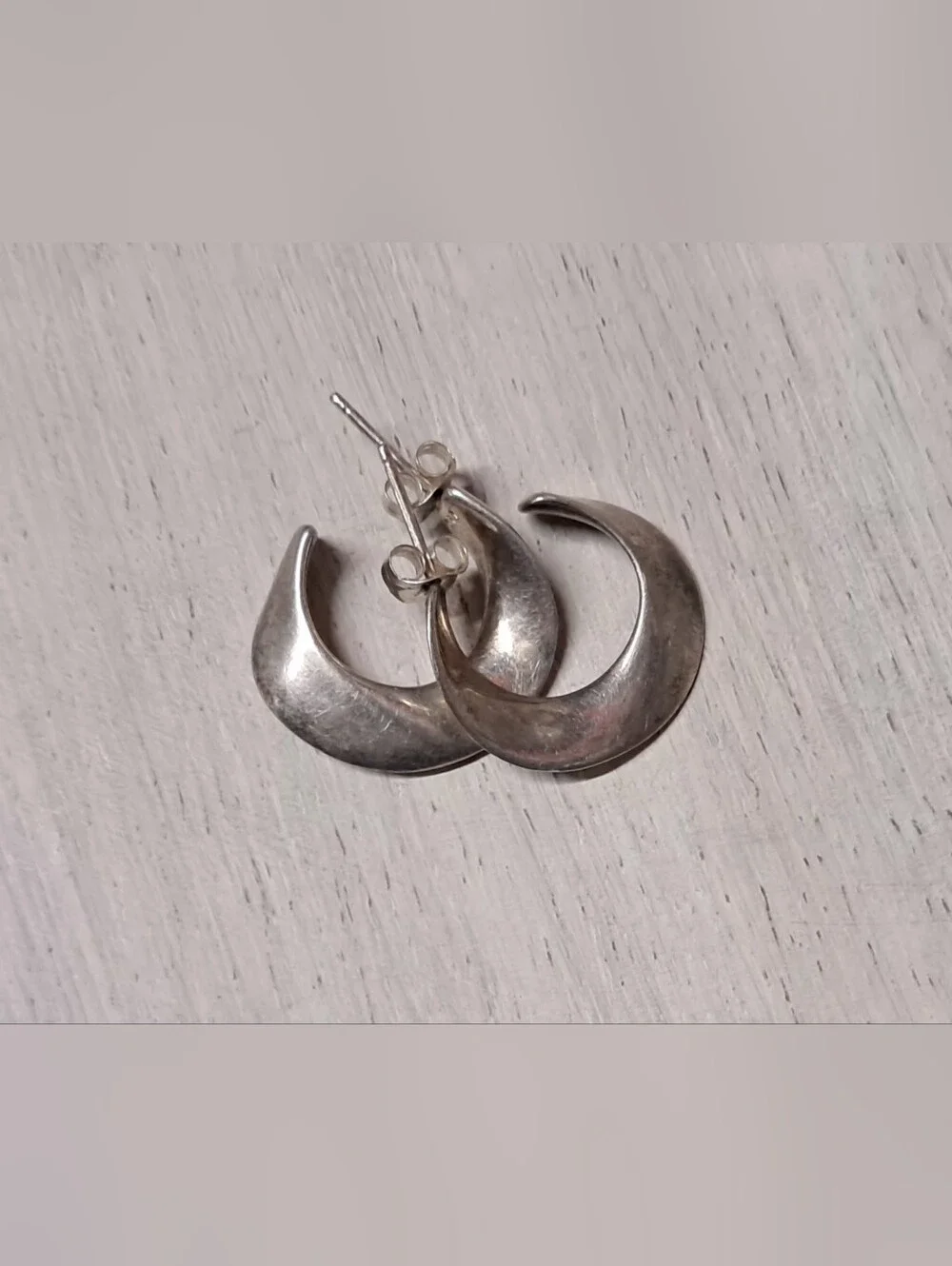 Vintage Sterling Silver Crescent Hoop Earrings